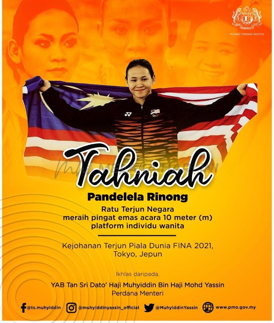 Muhyiddin ucap tahniah kepada Pandelela raih pingat emas di kejohanan dunia