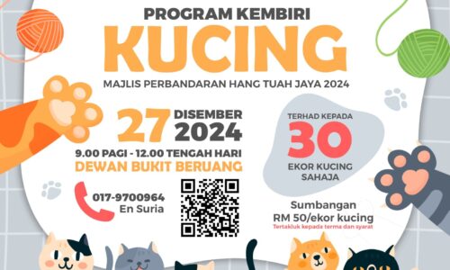 KEMBIRI KUCING DI DEWAN BUKIT BERUANG PADA 27 DISEMBER INI