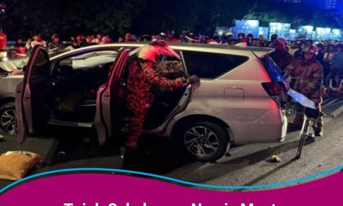 TUJUH SEKELUARGA NYARIS MAUT, KERETA LANGGAR TIANG ELEKTRIK